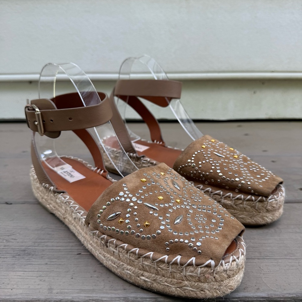 Valentino Garavani Brown Suede Peep Toe Ankle Strap Platform Espadrilles size 40 - Picture 3 of 13